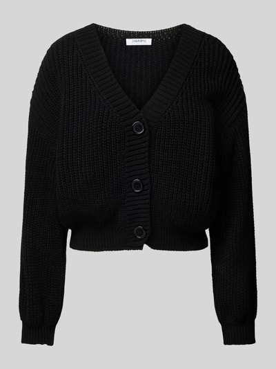 ZABAIONE Cropped Strickjacke mit Knopfleiste Black 2