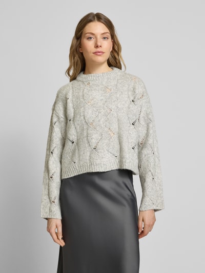 Vero Moda Sweter z dzianiny o kroju relaxed fit z dodatkiem wełny model ‘LINA’ Jasnoszary 4