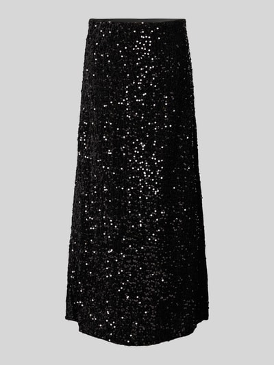 Pieces Uitlopende midirok met pailletten, model 'SILVER SEQ' Zwart - 1