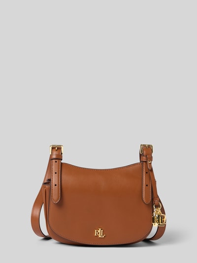 Produktfoto, Umhängetasche mit Logo-Detail von Lauren Ralph Lauren aus glattem, braunem Rindsleder, ovale Form, unifarben, Hauptfach, Magnetverschluss, złote detale