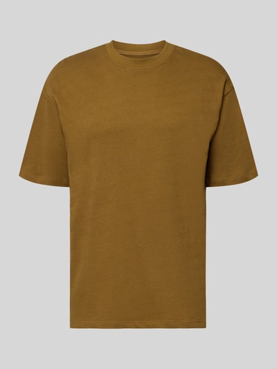 Produktfoto, T-Shirt mit Rundhalsausschnitt Modell 'KAISER' von Blend, braun, reine Baumwolle, Relaxed Fit, glatte Oberfläche, frontal.