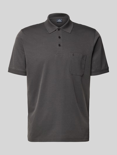 Produktfoto, Regular Fit Poloshirt mit Brusttasche von RAGMAN z bawełny, ciemnoszare, z kołnierzem i logo, faktura gładka