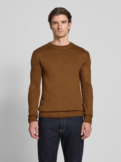 Tom Tailor Denim Sweter o kroju regular fit z prążkowanej dzianiny Camel 4
