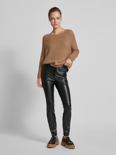 Cambio Slim fit broek in leerlook, model 'RAY' Zwart - 1