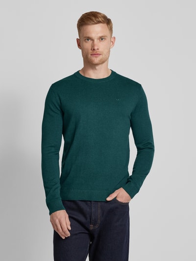 Tom Tailor Gebreide pullover met labelstitching, model 'BASIC' Donkergroen - 4