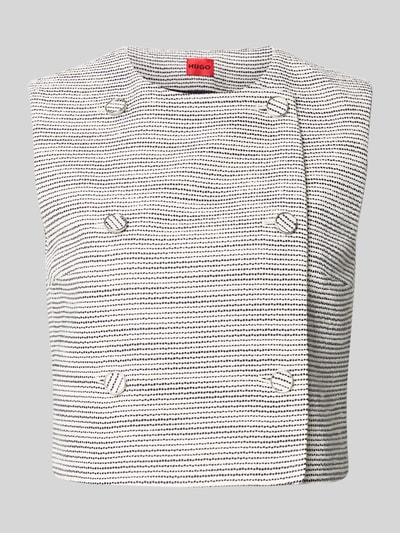 Produktfoto, Regular Fit Kurzblazer mit Allover-Muster Modell 'AWINEA' von HUGO für Damen, feine Streifen in Weiß und Schwarz, strukturierte Oberfläche.