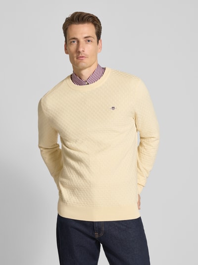 Gant Strickpullover mit Rundhalsausschnitt und Logo-Stitching Offwhite 4