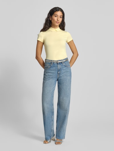 Marc Cain Slim fit T-shirt met polokraag Lichtgeel - 1