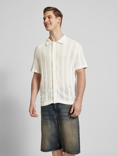 Redefined Rebel Regular fit vrijetijdsoverhemd met ajourpatroon, model 'JON' Offwhite - 4