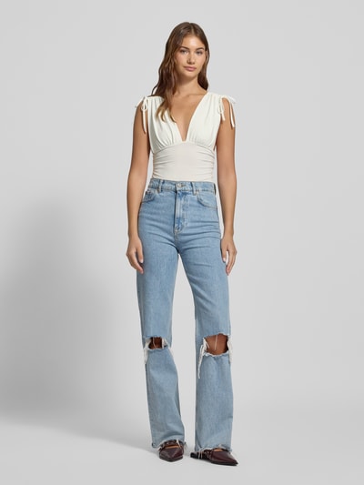 Gina Tricot Top mit V-Ausschnitt und Schnürung Offwhite 1