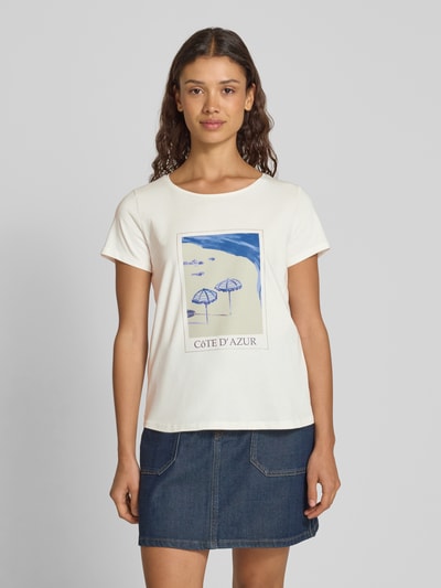 More & More T-shirt z prążkowanym okrągłym dekoltem Złamany biały 4