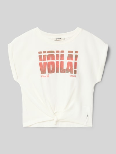 Produktfoto, Regular Fit T-Shirt mit Motiv-Print von Garcia aus reiner Baumwolle, Rundhalsausschnitt, Kappärmel, weiß mit Aufdruck