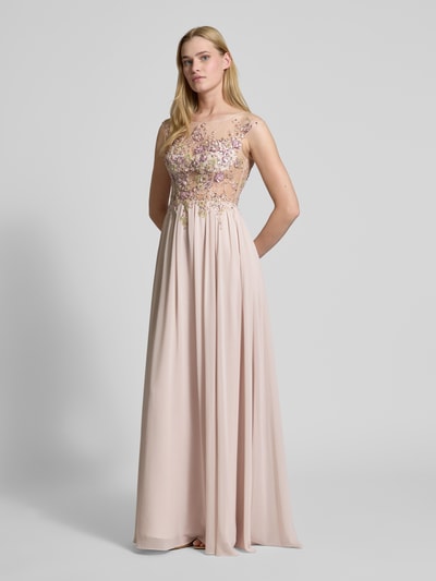 Unique Abendkleid mit Spitzenbesatz Beige 1