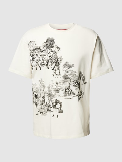 HUGO T-Shirt mit Rundhalsausschnitt und Motiv-Print Modell 'Doule' Offwhite 2