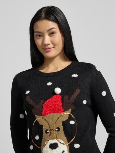 Vero Moda Regular fit kersttrui met paillettenmotief, model 'TINSEL' Zwart - 3