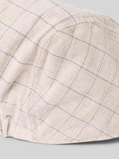 Productfoto, Schiebermütze met viscose Model 'Karo' van Müller Headwear, licht beige met fijn ruitmotief, structuurpatroon, elastische materiaalmix