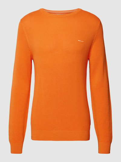 Gant Gebreide pullover met ronde hals en labelstitching Oranje - 2