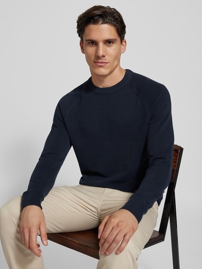 Marc O'Polo Sweter z dzianiny o kroju regular fit z efektem prążkowania Granatowy 3