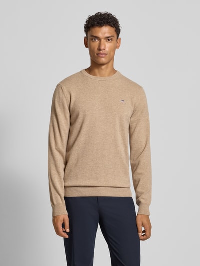 Gant Strickpullover aus reiner Lammwolle mit gerippten Abschlüssen Sand Melange 4