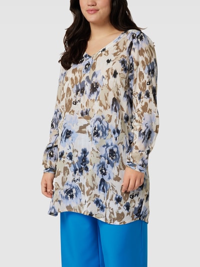 KAFFE Curve PLUS SIZE blouse met all-over bloemenmotief, model 'Ami' Bleu - 4