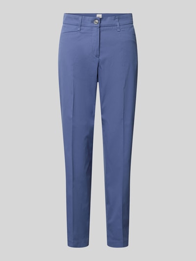 Produktfoto, Regular Fit Hose aus Baumwoll-Mix Modell 'MARA S' von Brax in Blau, Optik: Unifarben, Gürtelschlaufen, Schiebehakenverschluss, seitliche Eingrifftaschen, Gesäßtaschen, Label-Applikation, glatte Textur