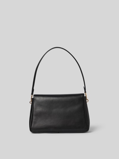 Produktfoto, Shoulder Bag mit Logo-Detail von Tory Burch in Schwarz mit Überschlag, Hauptfach, abnehmbarer Schulterriemen, Maße 24x19x9 cm, Reißverschlussfach auf der Innenseite, glatte Textur