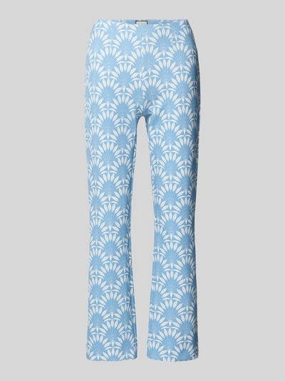 Produktfoto, Stoffhose mit Stretch-Anteil Modell 'CINDY' von SEDUCTIVE, jasnoniebieska, białe wzory, krój slim fit, elastyczny materiał, szerokość w rozmiarze 36: 38 cm, długość nogawki wewnętrznej: 68 cm