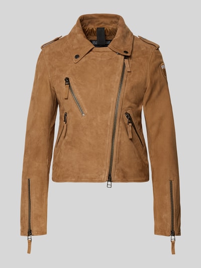 Produktfoto, Regular Fit Lederjacke mit Umlegekraag model 'Cherry' van Blauer Usa, echt leer, ritsen, steekzakken, damesjack in camel kleur, gladde textuur