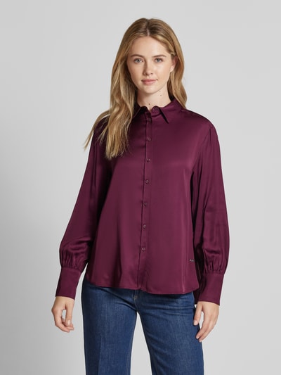 Brax Overhemdblouse van pure viscose met labeldetail, model 'VIC' Aubergine - 4