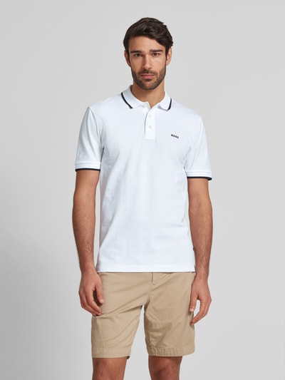 BOSS Regular Fit Poloshirt mit Label-Print Modell 'Parlay' Weiss 4