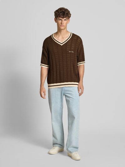 ANOTHER COTTON LAB Strickpullover mit gerippten Abschlüssen Mittelbraun 1