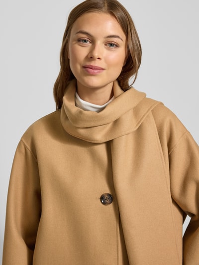 Barbour Relaxed lange wollen jas met geïntegreerde sjaal, model 'CLEMENTINE' Camel - 3