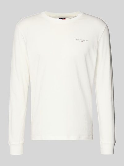 Produktfoto, Slim Fit Langarmshirt aus reine Baumwolle von Tommy Jeans, Optik: Unifarben, Label-Schriftzug, Rundhals, Ärmelabschluss gerippt