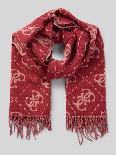 Produktfoto, Schal mit Viskose-Anteil von GUESS, rot gemustert, rechteckig, Fransen, Logo-Details, 70x190 cm, Material-Mix