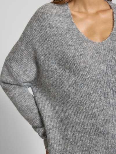 MOS MOSH Oversized gebreide pullover met ribboorden, model 'THORA' Lichtgrijs gemêleerd - 3