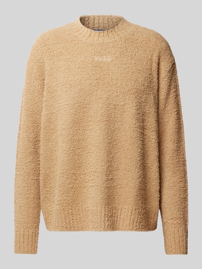 Hugo Blue Gebreide pullover met labelstitching, model 'Sanou' Beige - 2