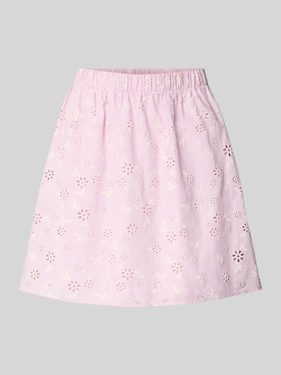 Produktfoto, Regular Fit Mini-Rock aus reiner Baumwolle Modell 'BANNA' von Pieces, mehrfarbige Optik mit floralem Muster, Popeline-Textur, Mini-Länge, elastischer Bundabschluss.