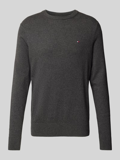 Tommy Hilfiger Gebreide pullover met logostitching, model 'PIMA' Antraciet gemêleerd - 1