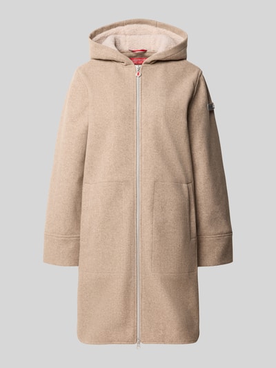 Produktfoto, beige Jacke mit Kapuze und Reißverschluss Modell 'FANNY NEW' von Frieda & Freddies, strukturierte Oberfläche, Regular Fit, Eingrifftaschen, Rückenlänge 91 cm, Schulterbreite 40 cm, Brustweite 52 cm, Ärmellänge 60 cm