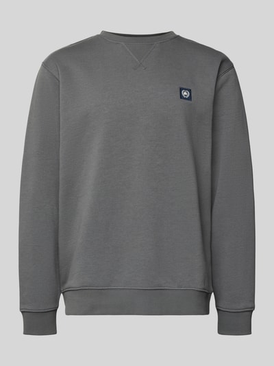 Produktfoto, Sweatshirt mit Rundhalsausschnitt und Label-Patch von Lerros, mieszanka bawełny, krój relaxed fit, szary kolor, 72 cm długości tyłu, długość rękawów 66 cm