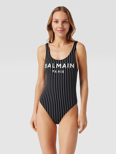 Balmain Badeanzug mit Streifenmuster Schwarz 1