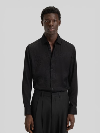 HUGO Slim fit vrijetijdsoverhemd met jacquardmotief, model 'KENNO' Zwart - 4