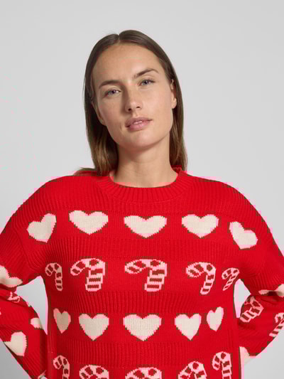 Vero Moda Regular Fit Weihnachtspullover mit Rundhalsausschnitt Modell 'CANDYHEARTS' Rot 3