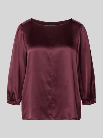 Produktfoto, Blusenshirt aus zijde met 3/4-mouw van Marc Cain in bordeauxrood, regular fit, ronde hals, zuiver zijde, ruglengte maat 36: 60 cm, mouwlengte maat 36: 49 cm.