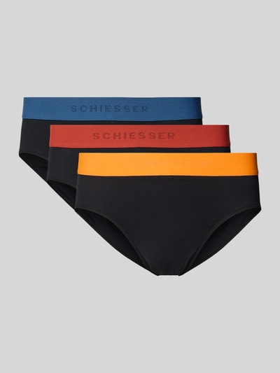 Produktfoto, Slip mit elastischem Bund im 3er-Pack von Schiesser, schwarze Herren Slips mit bunten Bündchen, Baumwoll-Elasthan-Mix, Körpernahe Passform.