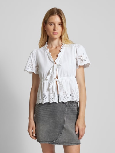 Neo Noir Blouse met broderie anglaise en V-hals Offwhite - 4