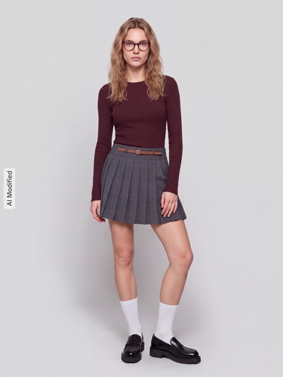 Jake*s Casual Langarmshirt mit Rippstruktur Pflaume 1