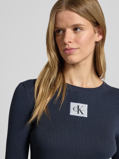 Calvin Klein Jeans Mini-jurk met labelpatch, model 'FIT AND FLARE' Marineblauw - 3