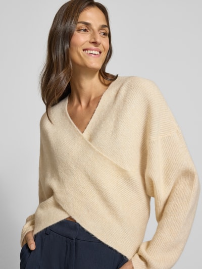 MSCH Copenhagen Strickpullover in Wickel-Optik Modell 'Zinelle' Beige 3