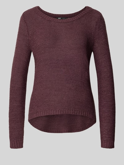 Produktfoto, bordeauxroter Regular Fit Pullover mit U-Boot-Ausschnitt Modell 'GEENA' von ONLY, Damen Pullover von ONLY, Strickstruktur